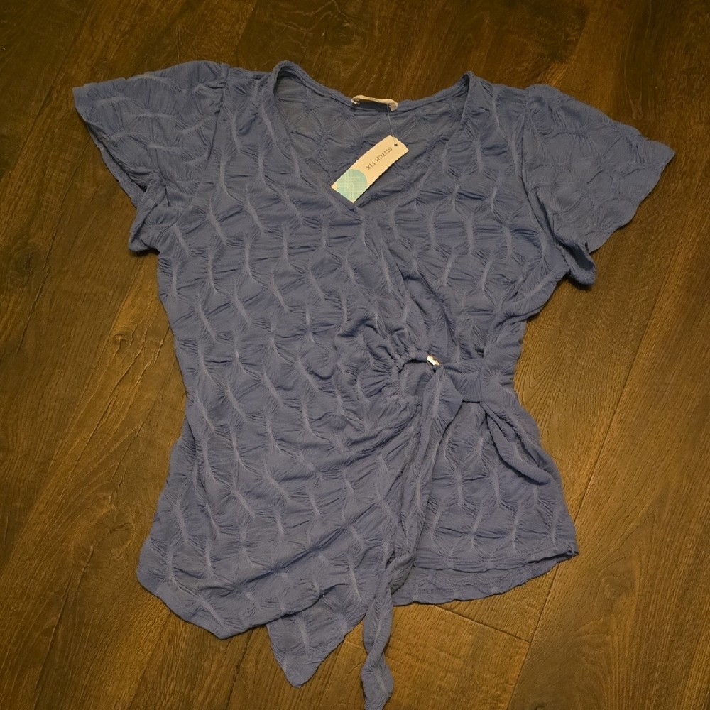 Textured Tie-Front Short Sleeve Top - Periwinkle